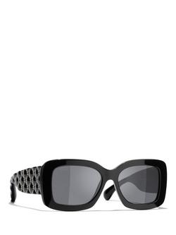CHANEL Polarised Rectangular Sunglasses CH5483, Black/Grey, Black/Grey
