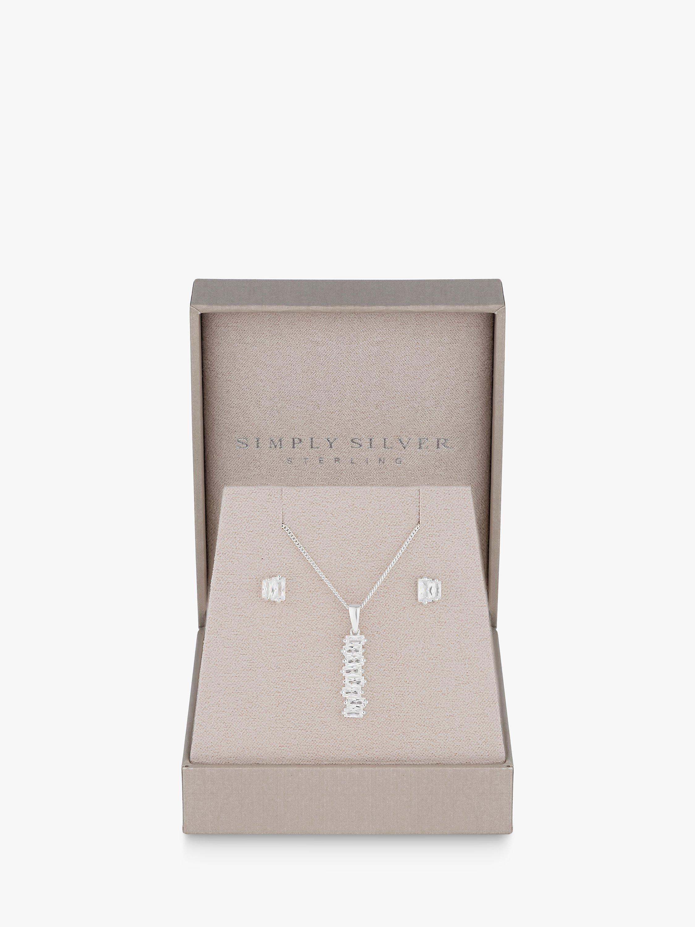 Product image 1 of 2, which shows Simply Silver Sterling Silver Icicle Stick Pendant Necklace and Stud Earrings Jewellery Set