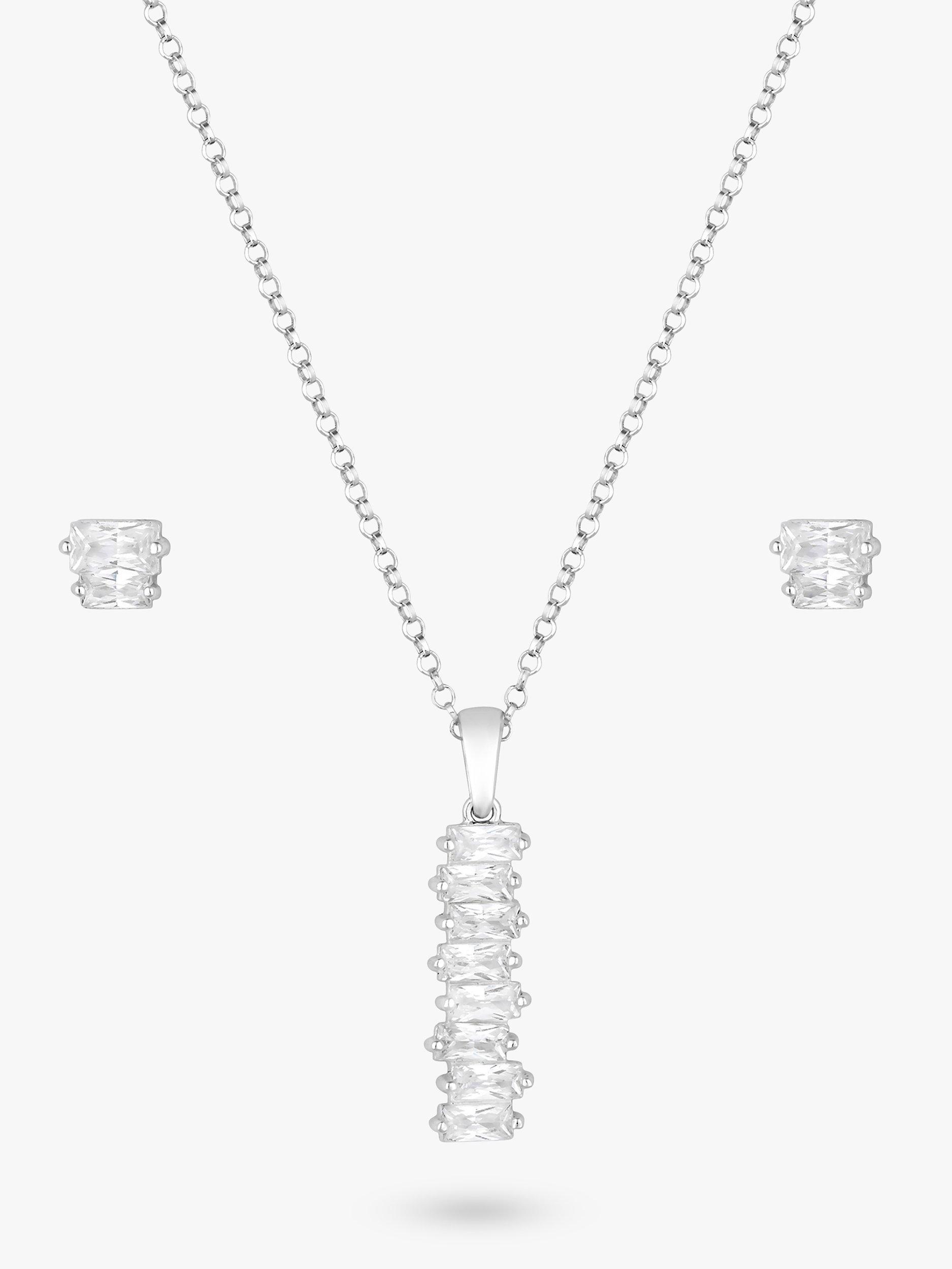 Product image 2 of 2, which shows Simply Silver Sterling Silver Icicle Stick Pendant Necklace and Stud Earrings Jewellery Set