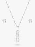 Simply Silver Sterling Silver Icicle Stick Pendant Necklace and Stud Earrings Jewellery Set