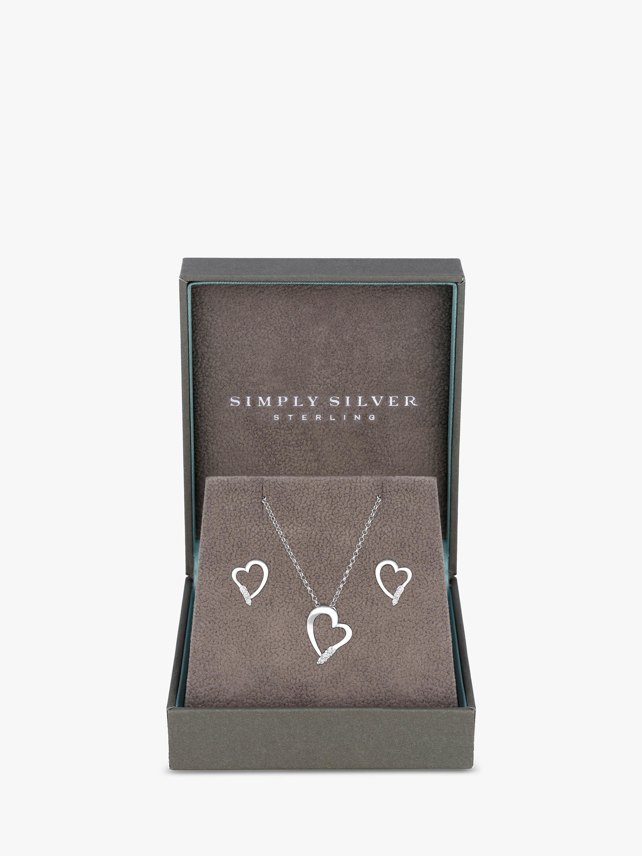 Simply Silver Cubic Zirconia Heart Pendant Necklace and Stud Earrings Jewellery Set