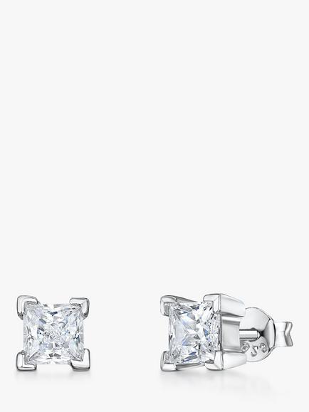Jools by Jenny Brown Cubic Zirconia Square Stud Earrings, Silver/Clear, Silver