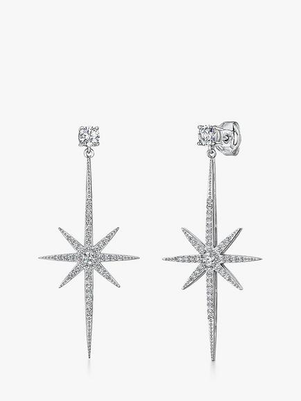 Jools by Jenny Brown Cubic Zirconia North Star Long Drop Earrings, Silver, Silver