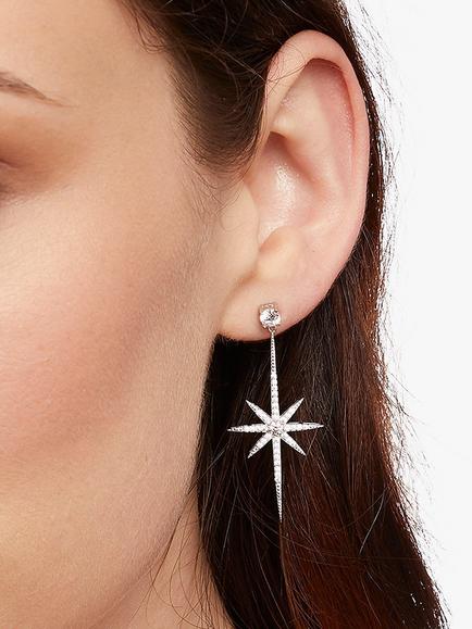 Jools by Jenny Brown Cubic Zirconia North Star Long Drop Earrings, Silver - view 2, Silver