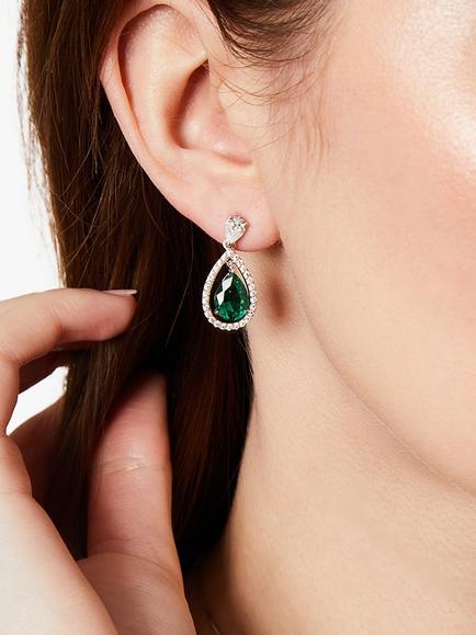Jools by Jenny Brown Cubic Zirconia Teardrop Drop Earrings, Silver/Green - view 2, Silver/Green