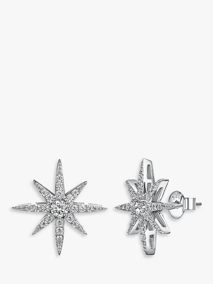 Jools by Jenny Brown Cubic Zirconia Fine North Star Stud Earrings, Silver, Silver