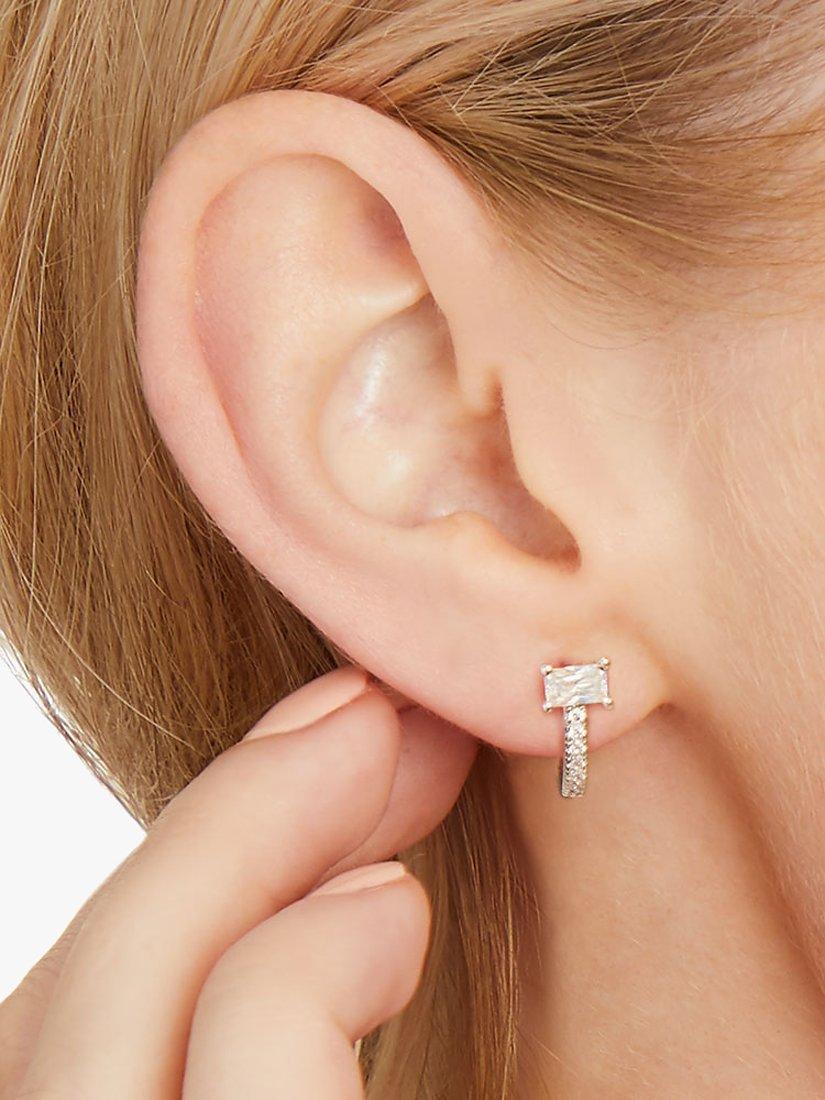 Product image 2 of 4, which shows Jools by Jenny Brown Princess Cut Huggie Hoop Earrings, Silver