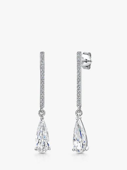 Jools by Jenny Brown Pear Cubic Zirconia Long Drop Earrings, Silver, Silver