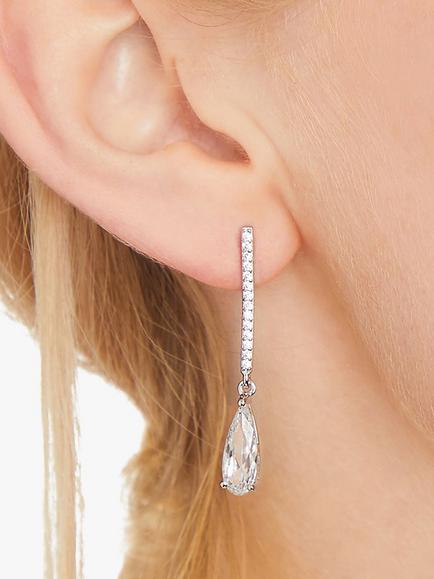 Jools by Jenny Brown Pear Cubic Zirconia Long Drop Earrings, Silver - view 2, Silver