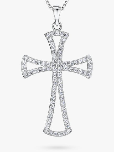 Jools by Jenny Brown Cubic Zirconia Pave Open Cross Pendant, Silver, Silver