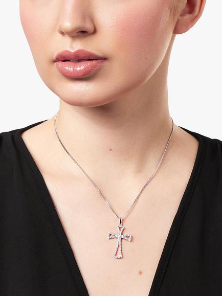 Jools by Jenny Brown Cubic Zirconia Pave Open Cross Pendant, Silver - view 2, Silver