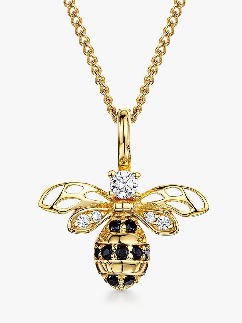 Product image 2 of 3, which shows Jools by Jenny Brown Cubic Zirconia Small Bee Pendant Necklace, Gold/Black