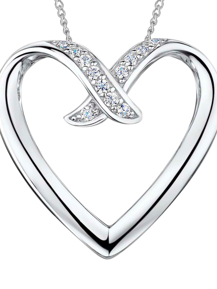 Jools by Jenny Brown Cubic Zirconia Open Heart Pendant Necklace, Silver, Silver