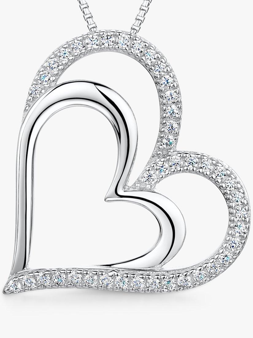 Product image 1 of 4, which shows Jools by Jenny Brown Cubic Zirconia Double Heart Pendant Necklace, Silver