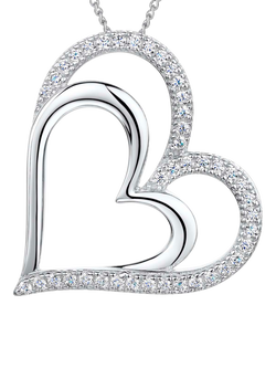 Jools by Jenny Brown Cubic Zirconia Double Heart Pendant Necklace, Silver, Silver