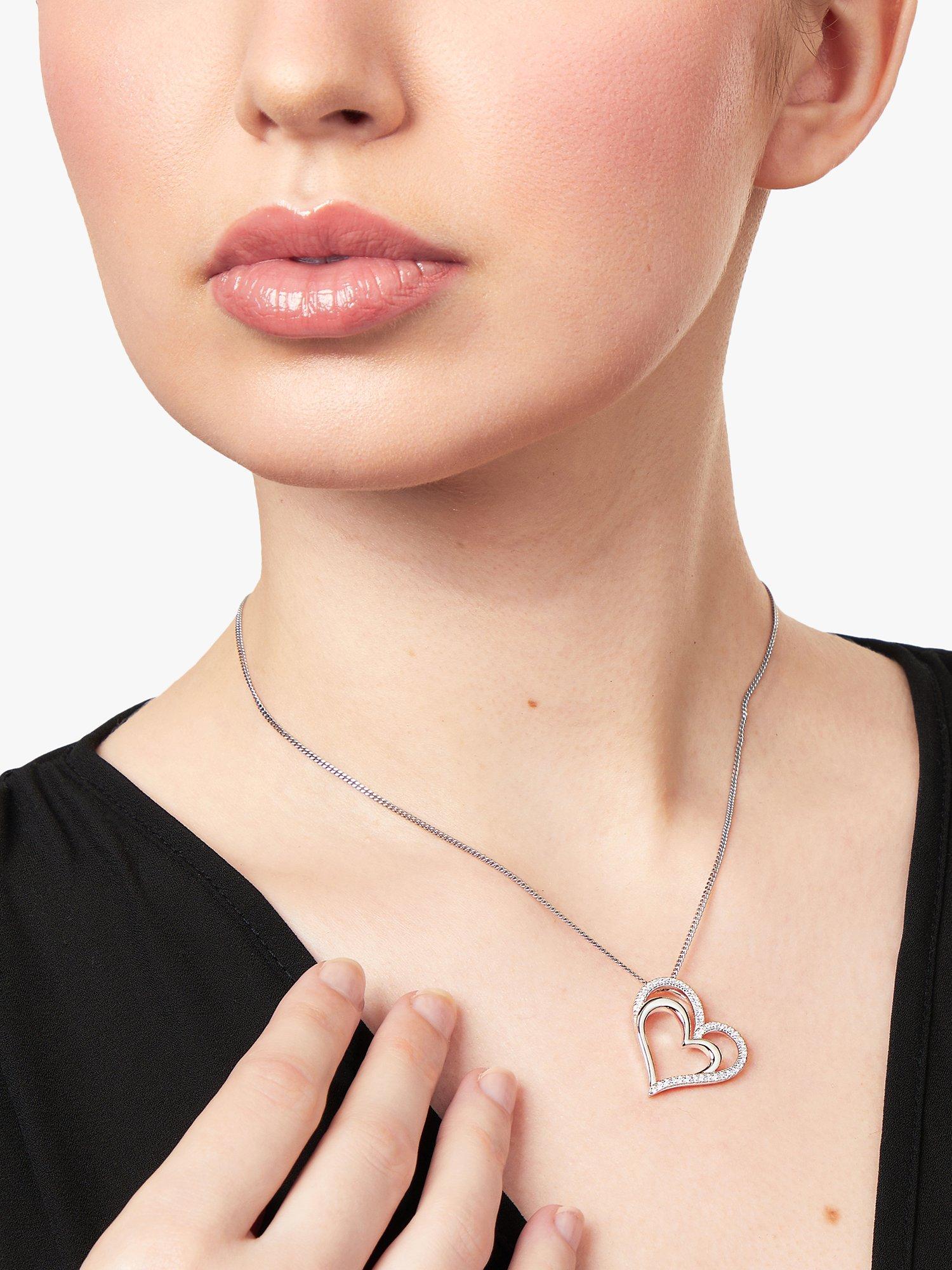 Product image 2 of 4, which shows Jools by Jenny Brown Cubic Zirconia Double Heart Pendant Necklace, Silver