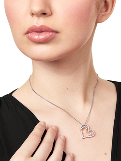 Jools by Jenny Brown Cubic Zirconia Double Heart Pendant Necklace, Silver - view 2, Silver