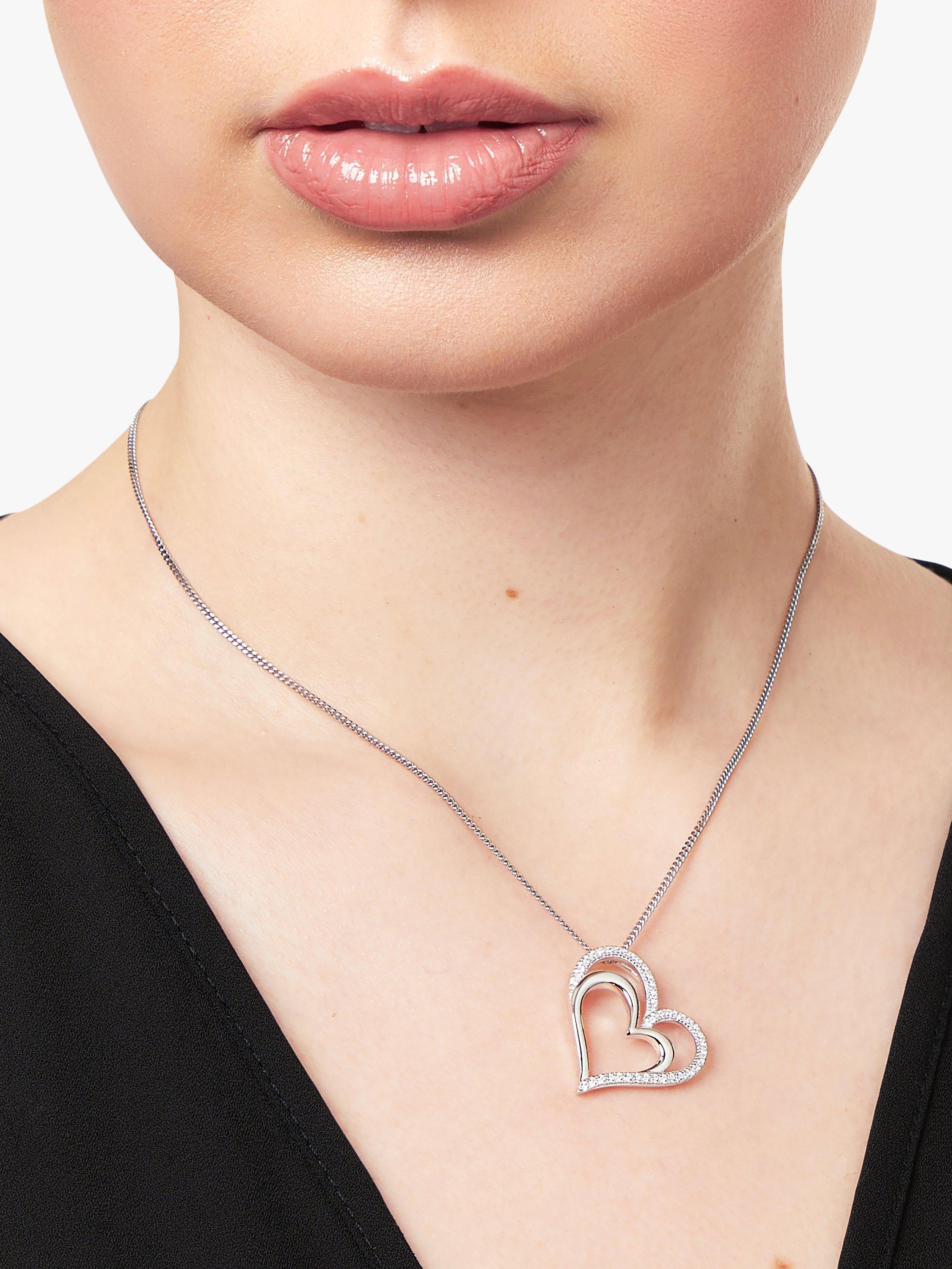 Product image 3 of 4, which shows Jools by Jenny Brown Cubic Zirconia Double Heart Pendant Necklace, Silver