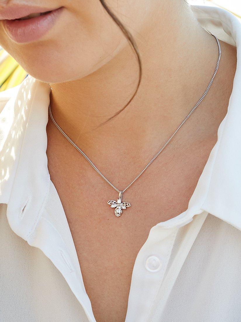 Product image 3 of 4, which shows Jools by Jenny Brown Cubic Zirconia Small Bee Pendant Necklace, Silver