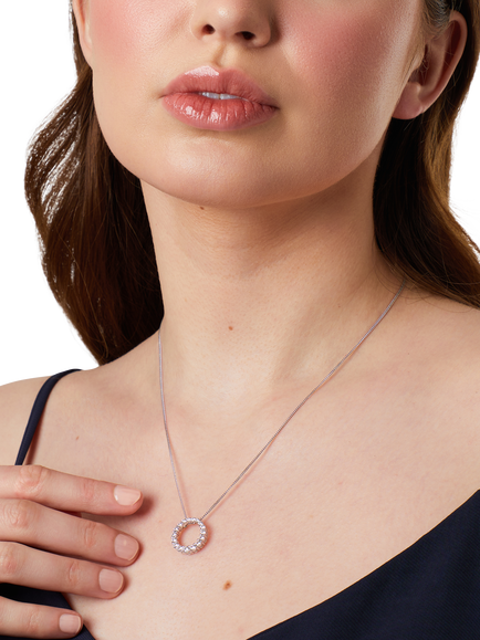 Jools by Jenny Brown Open Circle Cubic Zirconia Charm Necklace, Silver - view 2, Silver