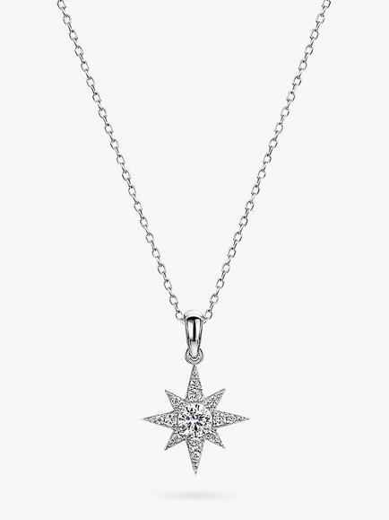 Jools by Jenny Brown Cubic Zirconia Chunky North Star Pendant Necklace, Silver, Silver