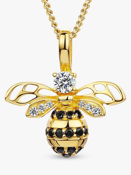 Jools by Jenny Brown Cubic Zirconia Large Bumble Bee Pendant Necklace, Gold/Black