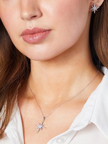 Jools by Jenny Brown Cubic Zirconia Fine North Star Pendant Necklace, Silver - view 2, Silver