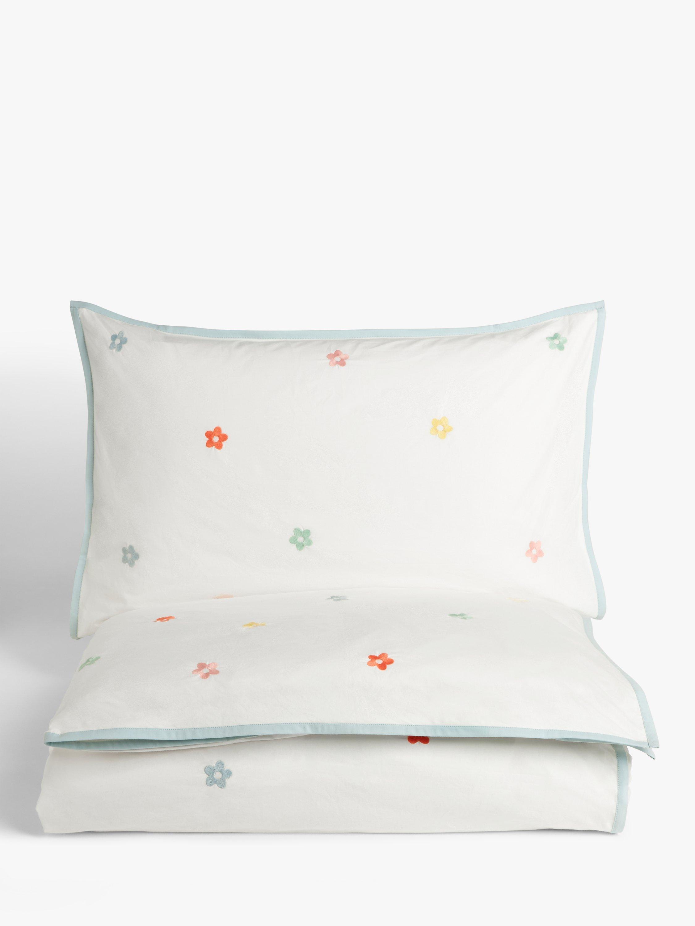 John Lewis Embroidered Pure Cotton Floral Duvet Cover & Pillowcase Set, Single