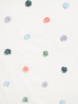 John Lewis Pom Pom Slot Top Curtain Panel, White/Multi - view 2, White