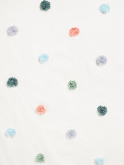 John Lewis Pom Pom Slot Top Curtain Panel, White/Multi - view 2, White/Multi
