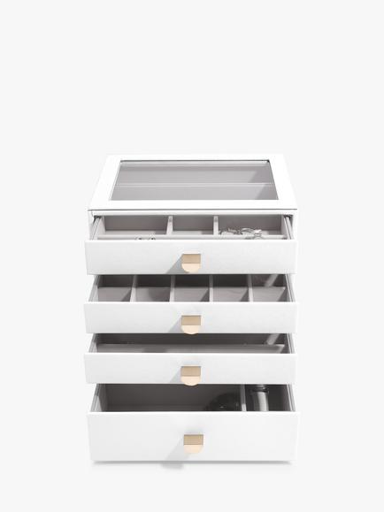 Stackers Glass Lid 4 Drawer Jewellery Box, White