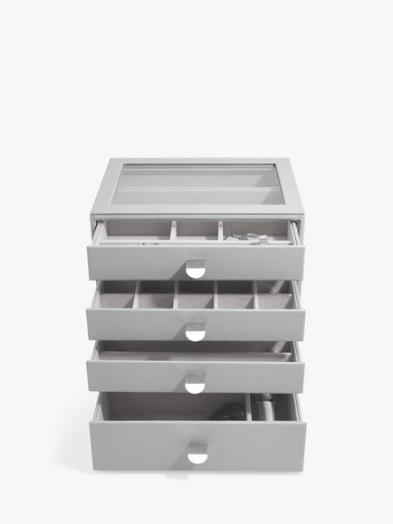 Stackers Glass Lid 4 Drawer Jewellery Box, Grey