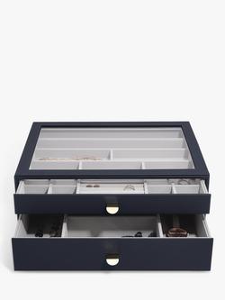 Stackers Supersize Glass Lid 2 Drawer Jewellery Box, Navy