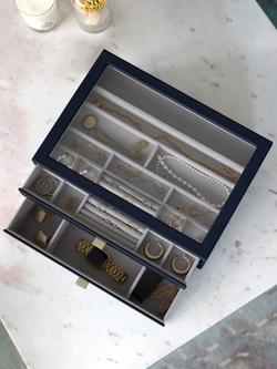 Stackers Supersize Glass Lid 2 Drawer Jewellery Box - view 2, Navy