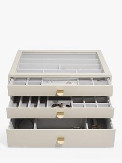 Stackers Supersize Glass Lid 3 Drawer Jewellery Box, Oatmeal