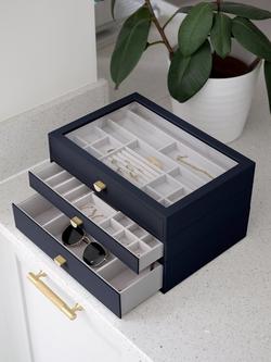 Stackers Supersize Glass Lid 3 Drawer Jewellery Box - view 2, Navy