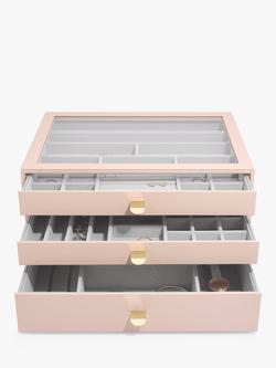 Stackers Supersize Glass Lid 3 Drawer Jewellery Box, Blush