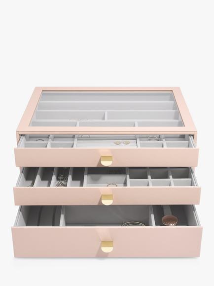 Stackers Supersize Glass Lid 3 Drawer Jewellery Box, Blush