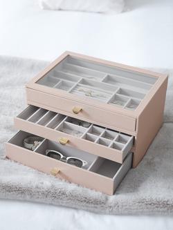 Stackers Supersize Glass Lid 3 Drawer Jewellery Box - view 2, Blush