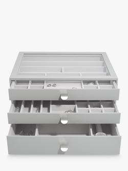 Stackers Supersize Glass Lid 3 Drawer Jewellery Box, Grey