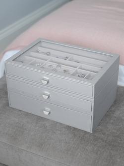 Stackers Supersize Glass Lid 3 Drawer Jewellery Box - view 2, Grey