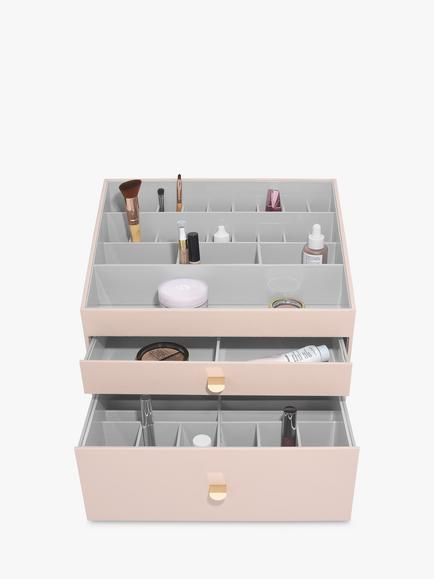 Stackers Super Size 2 Drawer Make Up Storage Box, Pink Nude