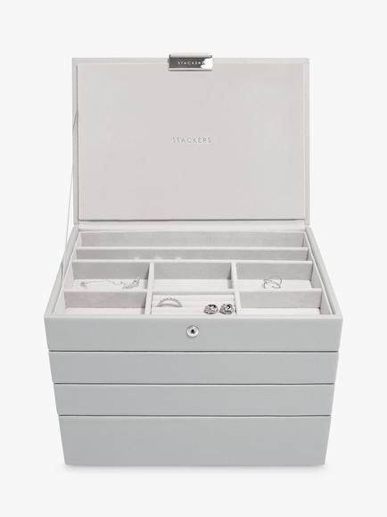 Stackers Classic Set 4 Layer Jewellery Box, Mid Grey