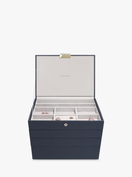 Stackers Classic Set 4 Layer Jewellery Box, Blue Navy