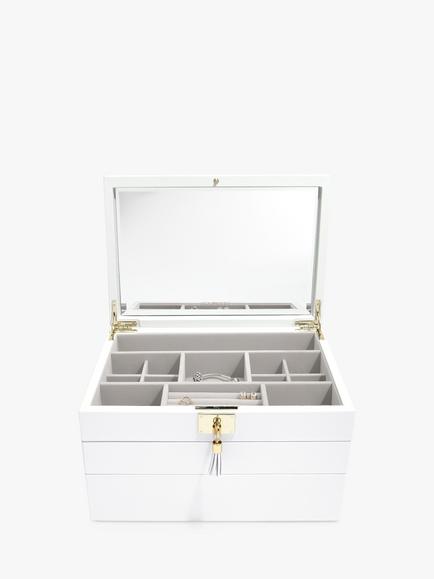 Stackers Leather Velvet Lined Jewellery Box, White White