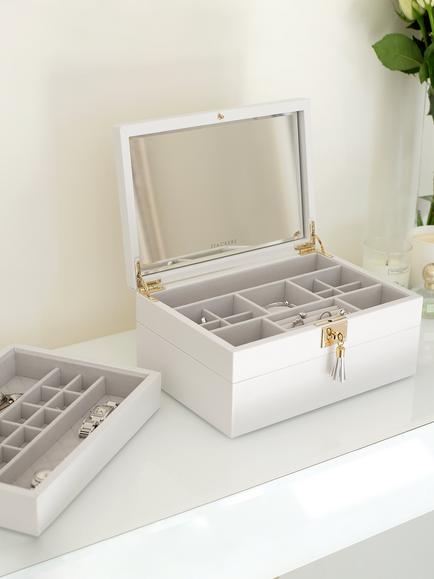 Stackers Leather Velvet Lined Jewellery Box - view 2, White White