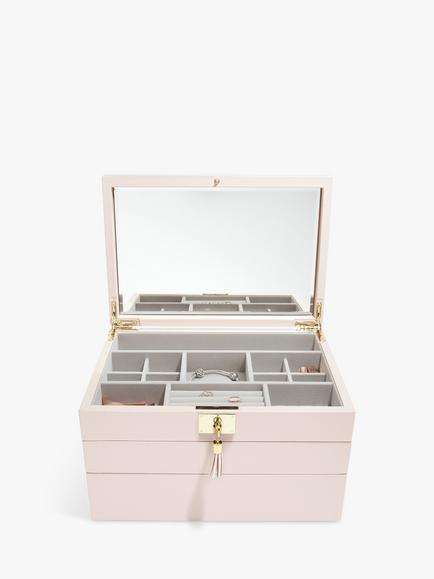 Stackers Leather Velvet Lined Jewellery Box, Pink Nude