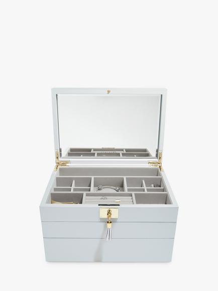 Stackers Leather Velvet Lined Jewellery Box, Blue Light