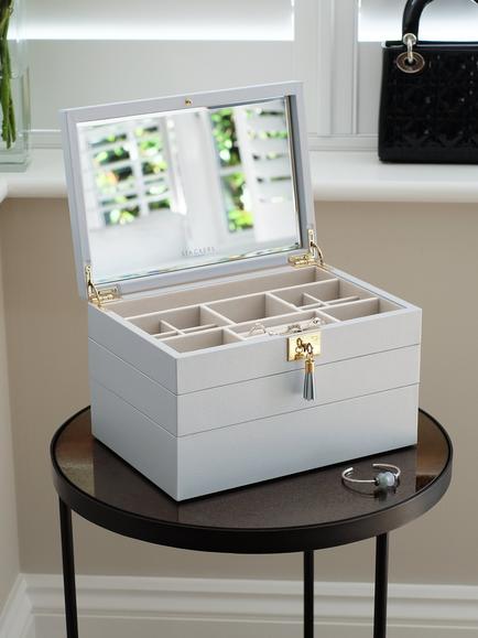 Stackers Leather Velvet Lined Jewellery Box - view 2, Blue Light