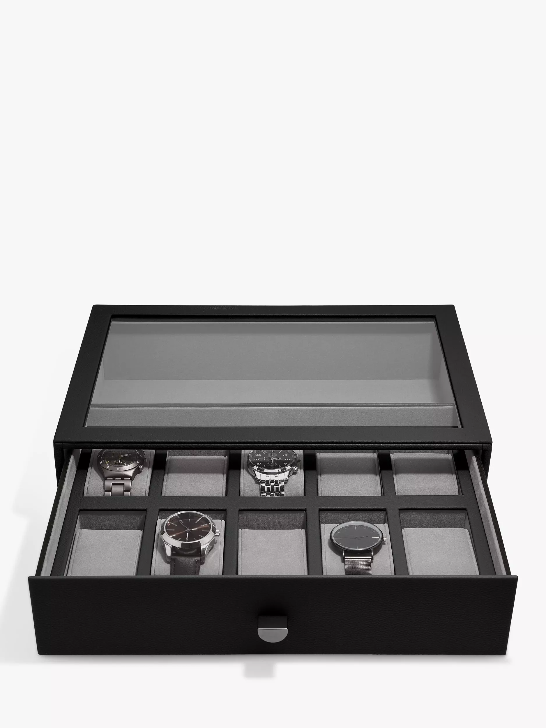 4 Watch Display Case Organizer Box w/ Draw Clear 2024 Case Black New In Box